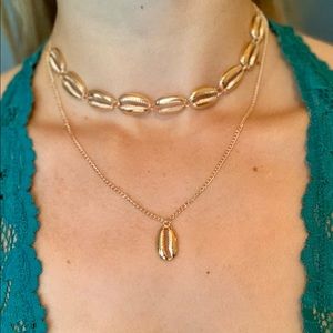 Boho Gold Tone Layered Cowrie-Style Necklace